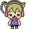Cat Icon Maker Beispiel mit mintfarbenem Katzenohr-Headset und Regenbogen-Shirt