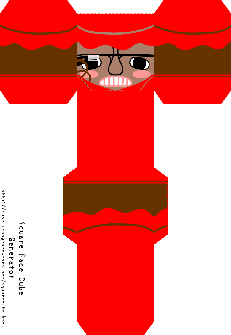 Quadratgesicht Cube-Generator Beispiel mit braunen Haaren und breitem Grinsen