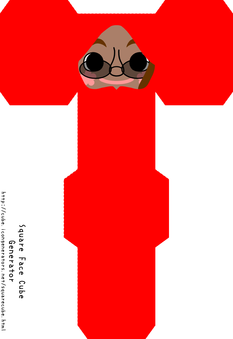 Quadratgesicht Cube-Generator Beispiel mit runder Sonnenbrille und rotem Anzug